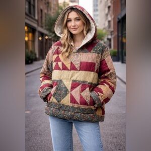 Handmade 🧵 🪡 Upcycled Patchwork Quilt Pullover Hoodie